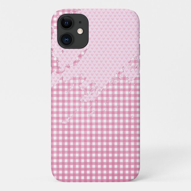 Capa Para iPhone 11 abstrato cor-de-rosa no gingham (Verso)
