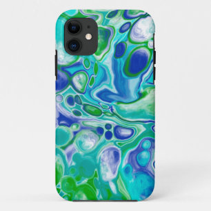 Capa Para iPhone 11 Abstrato de Arte Fluida Marble Azul e Verde