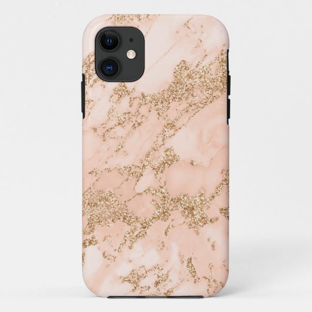 Capa Para iPhone 11 abstrato de mármore Rosa dourado (Verso)