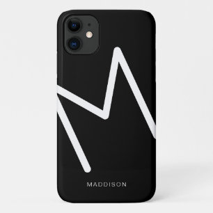 Capa Para iPhone 11 Abstrato de monograma preto e branco moderno