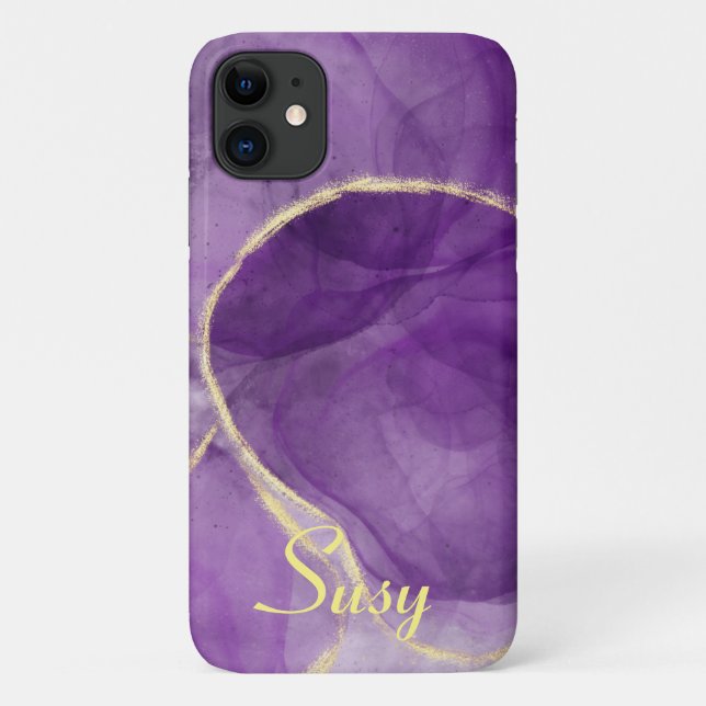 Capa Para iPhone 11 Abstrato De Tinta De Álcool Roxo, Iphone 11 Case (Verso)
