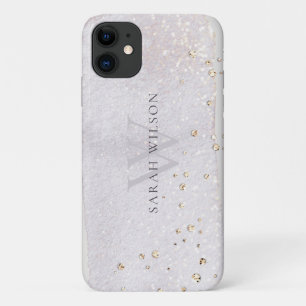Capa Para iPhone 11 Abstrato Dourada Lilac Brush Stoke Monograma Glitt