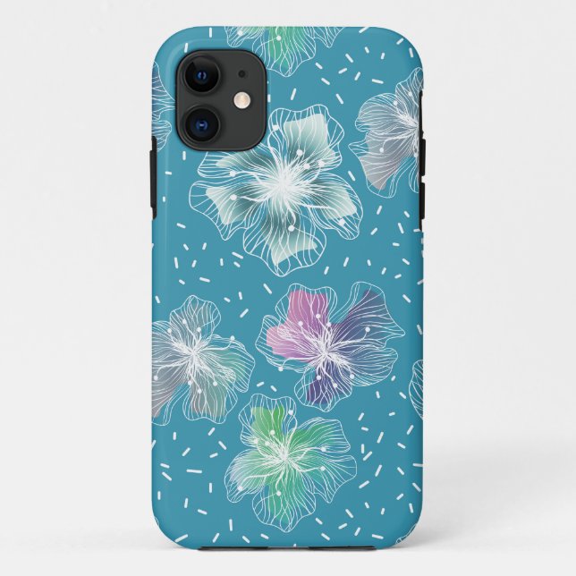 Capa Para iPhone 11 Abstrato flores em lindos tons azuis claros (Verso)