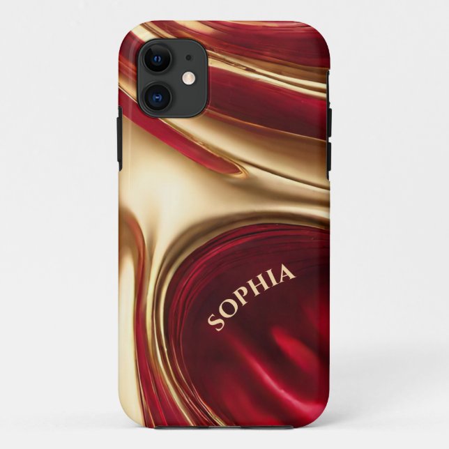 Capa Para iPhone 11 Abstrato Flow Art-Red e Dourado (Verso)
