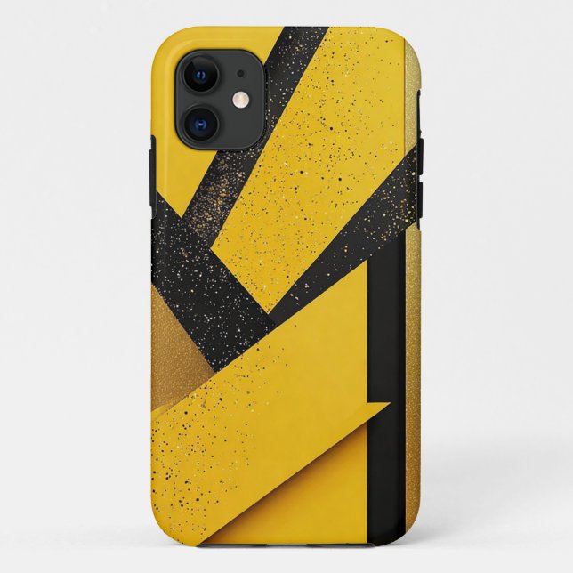 Capa Para iPhone 11 Abstrato Glittering Yellow e Black Geométrico (Verso)