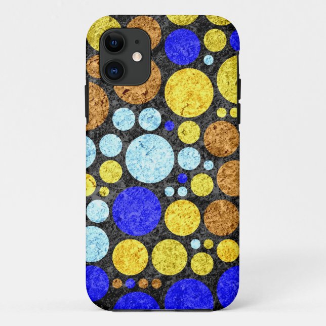 Capa Para iPhone 11 Abstrato Grunge Bolinhas | Azul-Amarelo (Verso)