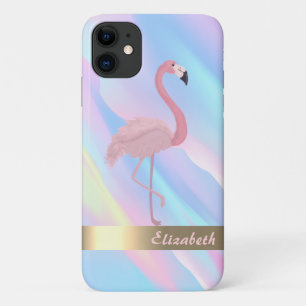 Capa Para iPhone 11 Abstrato Holográfico Flamingo Rosa Moderno