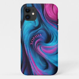 Capa Para iPhone 11 Abstrato Moderno Personalizado - Azul e Fúcsia -
