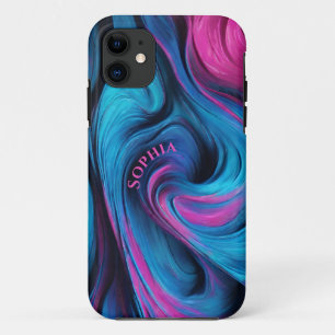 Capa Para iPhone 11 Abstrato Moderno Personalizado - Azul e Fúcsia -
