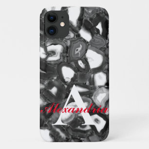 Capa Para iPhone 11 Abstrato preto branco agita monograma geode
