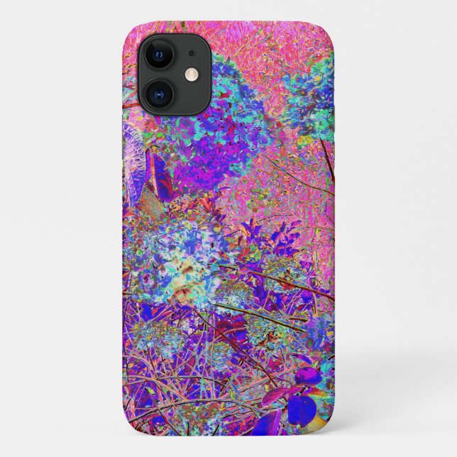 Capa Para iPhone 11 Abstrato púrpura e azul-hidrangea com magenta (Verso)