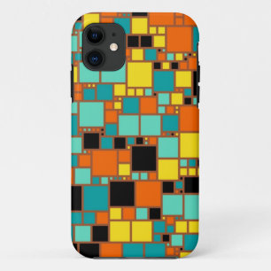 Capa Para iPhone 11 Abstrato Quadrados azuis amarelos-amarelos