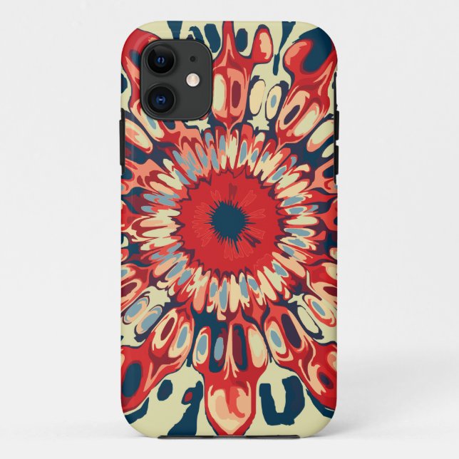 Capa Para iPhone 11 Abstrato SUN FLOWER - azul vermelho + seu backgr. (Verso)