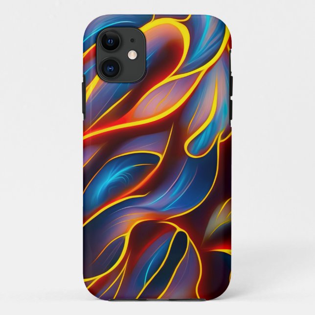 Capa Para iPhone 11 Abstrato Swirl Blue Red Flames (Verso)