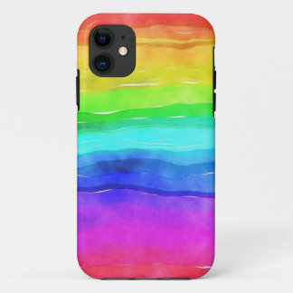 Capa Para iPhone 11 Abstrato Watercolor Stripes Pintado Arco-Íris
