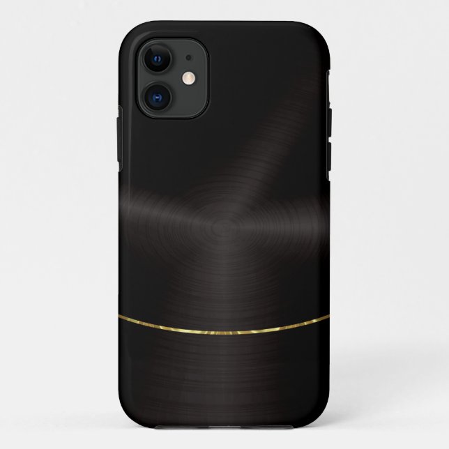 Capa Para iPhone 11 Acento de ouro de aço inoxidável preto (Verso)