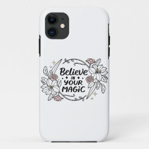 Capa Para iPhone 11 Acredite em sua Magia - Tipografia Floral Elegante