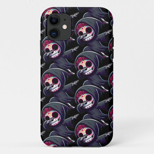 Capa Para iPhone 11 Açúcar - Arte Crânio - Chibi Reaper Dabbing (Verso)