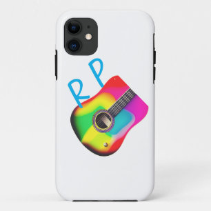 Capa Para iPhone 11 Add you name text brown acoustic guitar colorful