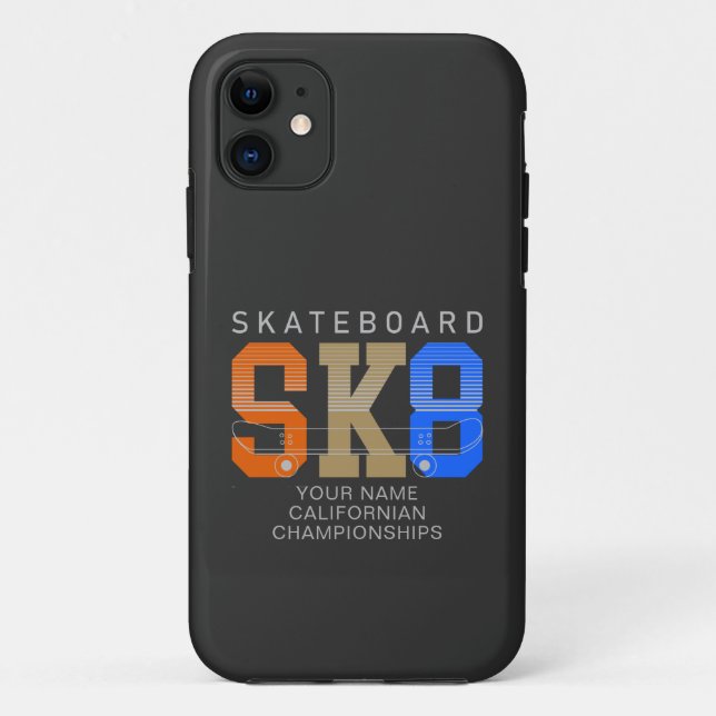 Capa Para iPhone 11 Adicionar Nome Alterar Texto SK8 Skateboard (Verso)