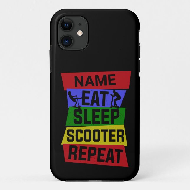Capa Para iPhone 11 Adicionar nome Comer Patinete de Repouso Repetir (Verso)
