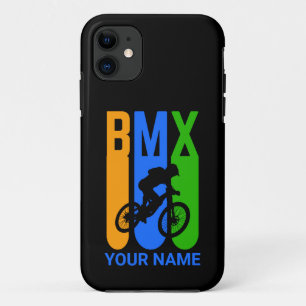 Capa Para iPhone 11 Adicionar Nome ou Texto BMX Bike Rider Laranja Azu