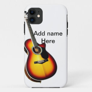 Capa Para iPhone 11 Adicione o texto do seu nome violão acústico marro