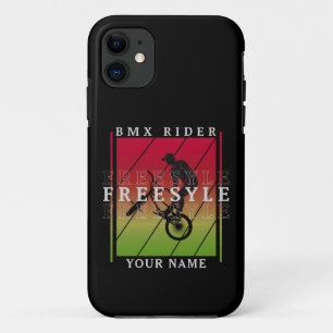 Capa Para iPhone 11 Adicione seu nome BMX Freestyle Rider em Red Green