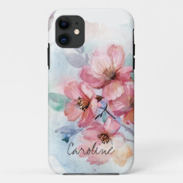 Capa Para iPhone 11 Adicione Seu Nome Fluxos De Mola De Watercolor