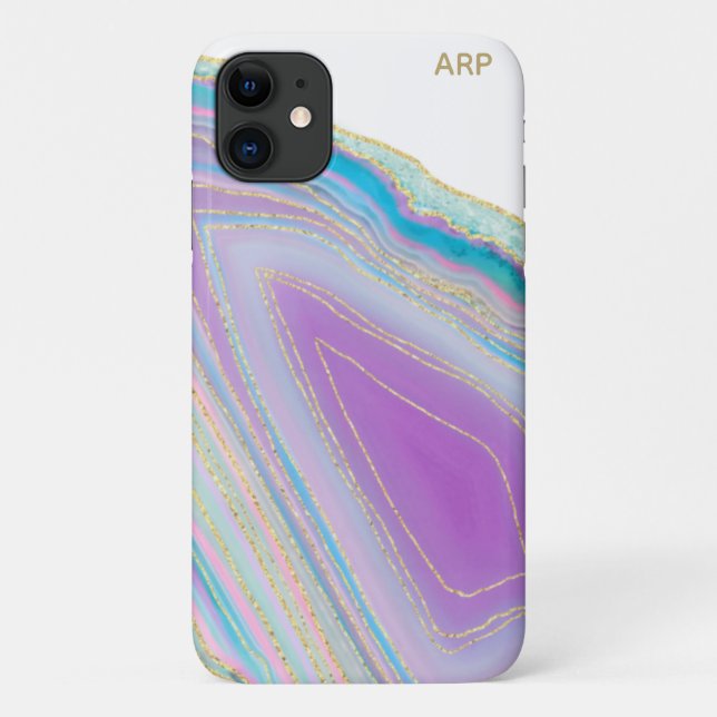 Capa Para iPhone 11 *~* Agate Arco-Íris Agate Veins Dourados Pastel (Verso)