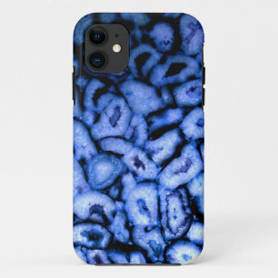 Capa Para iPhone 11 Agate de quartzo azul, Geodes azuis, padrão de abs