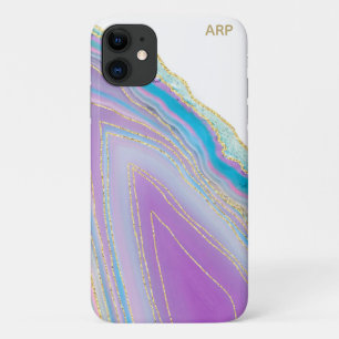 Capa Para iPhone 11 *~* Agato de Arco-Íris Pastel - Veias Douradas