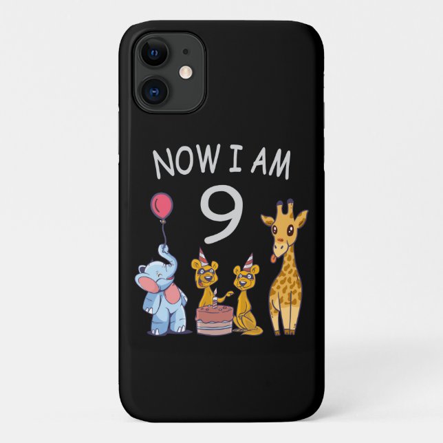 Capa Para iPhone 11 Agora tenho 9 anos, 9 anos, aniversário no Zoo (Verso)