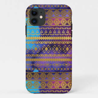 Capa Para iPhone 11 Aguarela tribal asteca cor-de-rosa, roxa, do Aqua