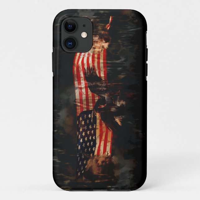 Capa Para iPhone 11 Águias, Urso, Lobo, Bandeira Americana Patriótica  (Verso)