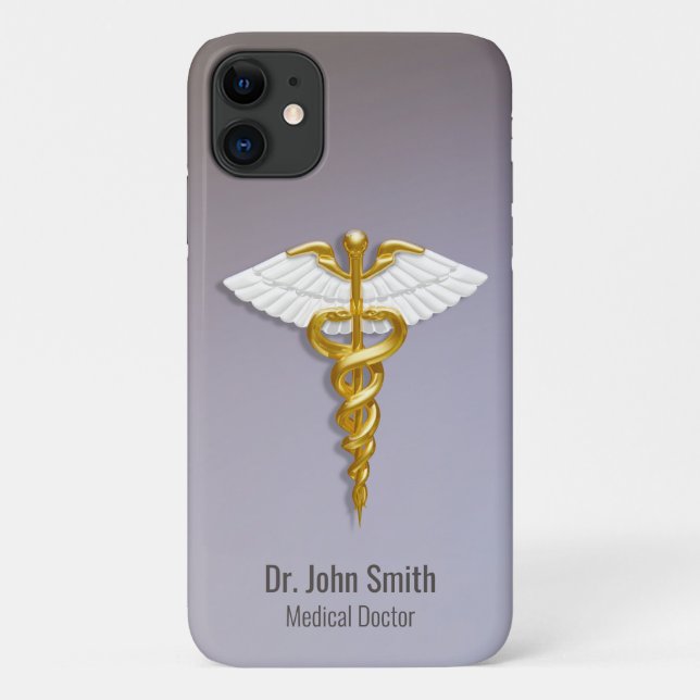 Capa Para iPhone 11 Alas Brancas Douradas do Elegante Médico (Verso)