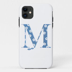 Capa Para iPhone 11 alfabeto floral M (azul e pontos)