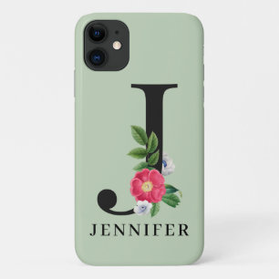 Capa Para iPhone 11 Alfabeto Floral Personalizado J Monograma 