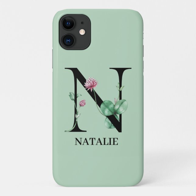Capa Para iPhone 11 Alfabeto Floral Personalizado N Monograma (Verso)