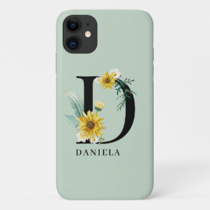 Capa Para iPhone 11 Alfabeto Personalizado D Monograma Floral