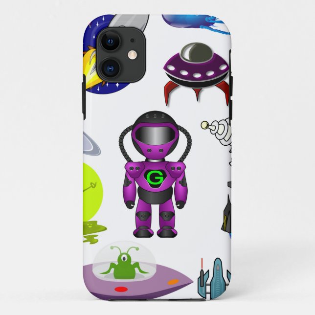 Capa Para iPhone 11 aliens de clipe de espaço artesanato (Verso)