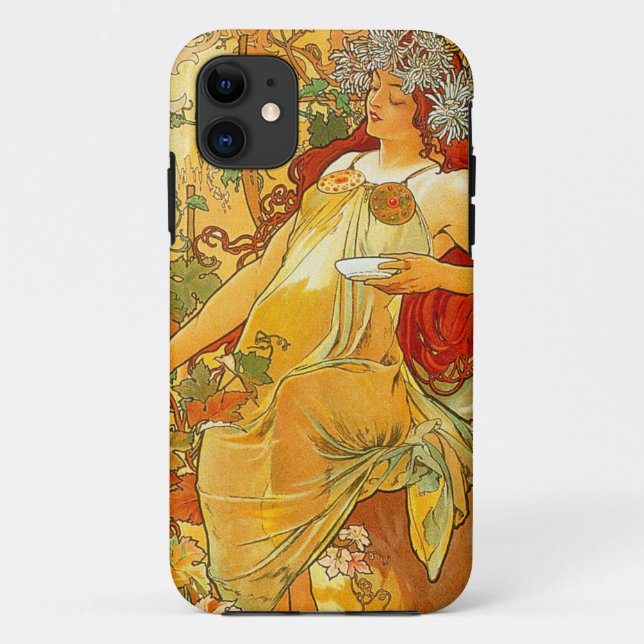 Capa Para iPhone 11 Alphonse Mucha Art Nouveau Autumn (Verso)