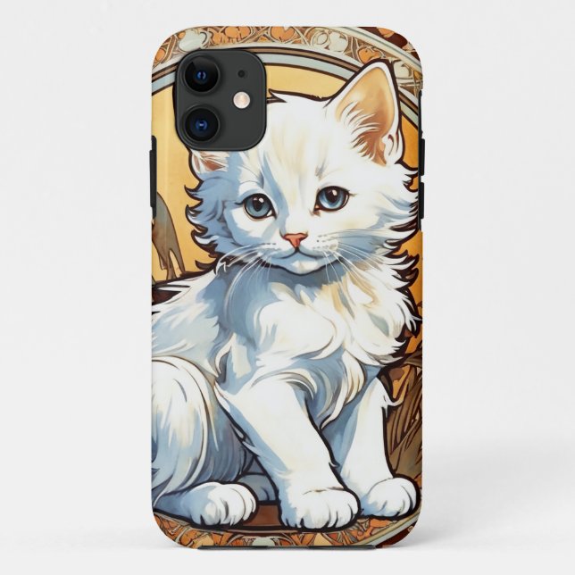 Capa Para iPhone 11 Alphonse Mucha Style Cat (Verso)