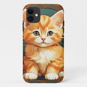 Capa Para iPhone 11 Alphonse Mucha Style Orange Cat