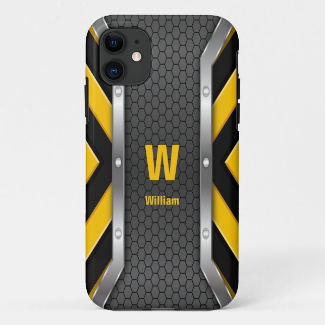 Capa Para iPhone 11 Alterar Inicial, Adicionar (apagar) Nome, Amarelo  (Verso)