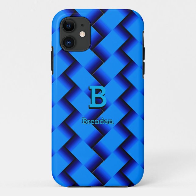 Capa Para iPhone 11 Alterar Nome da Adição Inicial Feita Metálica Azul (Verso)