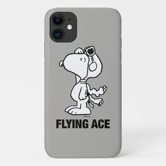 Capa Para iPhone 11 Amendoins | Snoopy the Flying Ace BW (Verso)