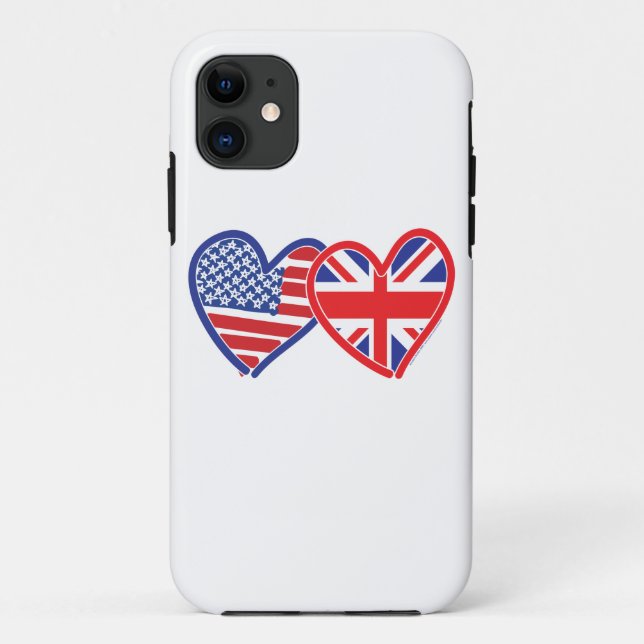 Capa Para iPhone 11 American Flag Union Jack Flag Hearts (Verso)