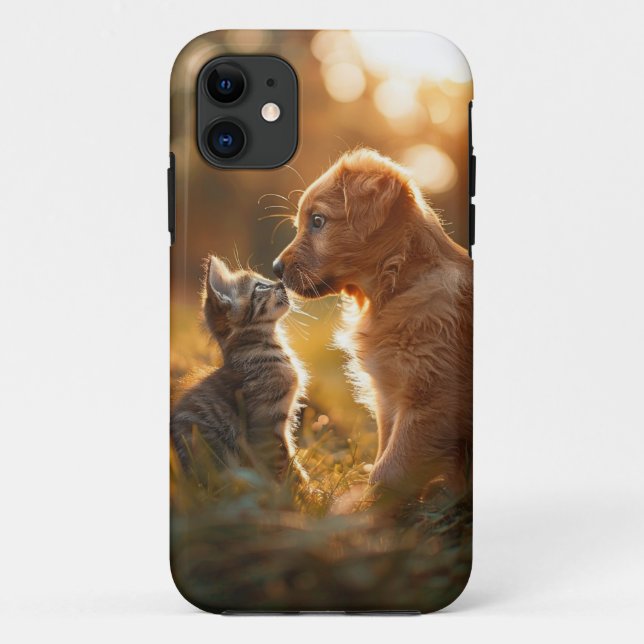 Capa Para iPhone 11 Amigos de Puppy e Kitten (Verso)