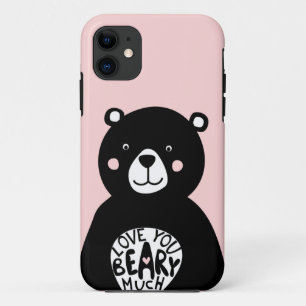 Capa Para iPhone 11 Amo você Beary Muito Urso Escandinavo Rosa Preto